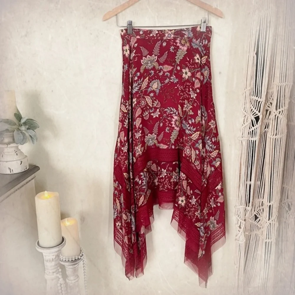 NWT BCBGMaxAzria Gypsy Red Floral High Low Flowy Skirt